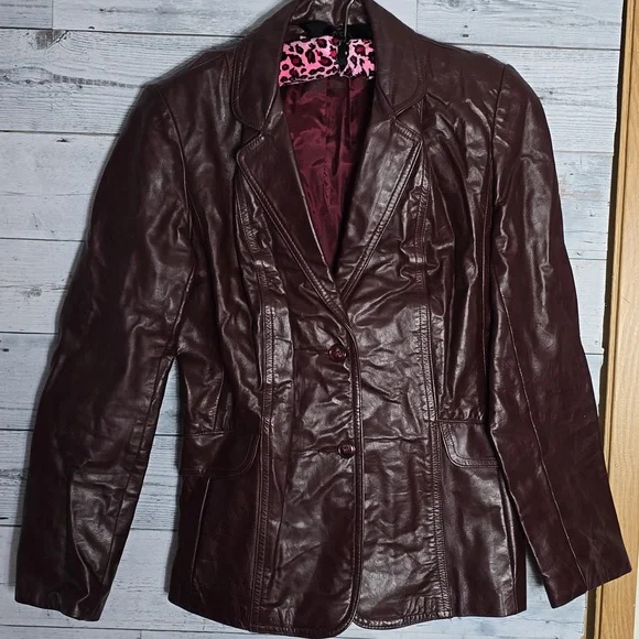 Vintage Northside Fashions Burgundy Leather Button Front Jacket Size 9 - Picture 3 of 11